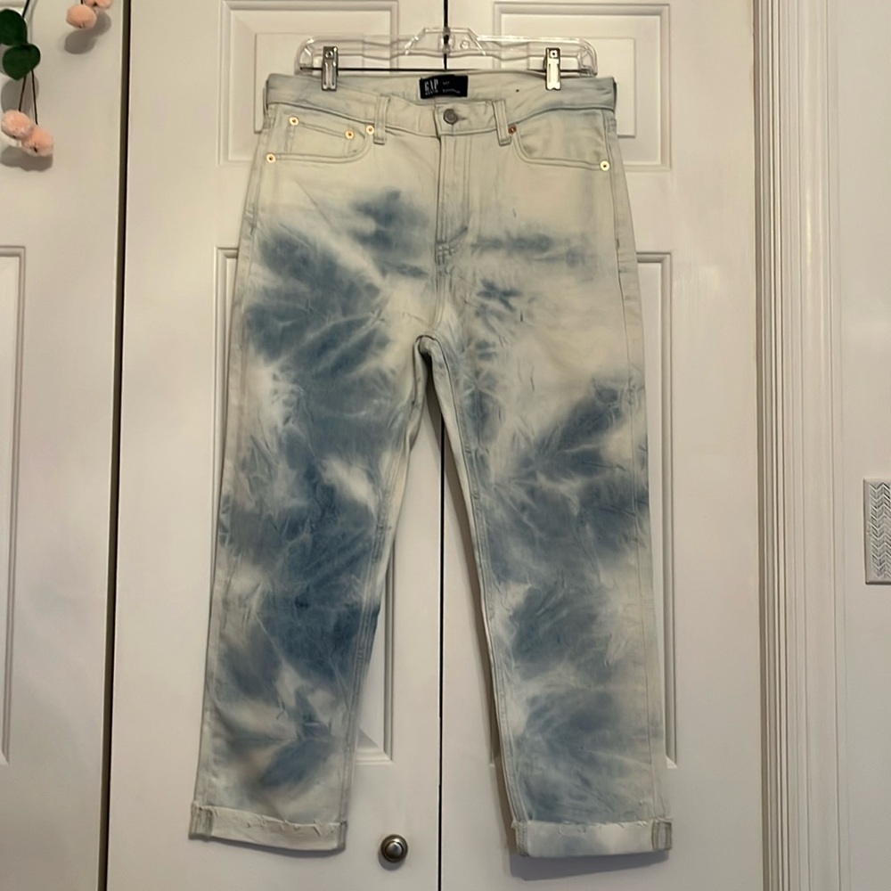 Gap Tie Dye Boyfriend Denim Jeans with Raw Cut Hem